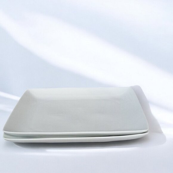Set of Two  Over and Back “Maison " WHITE PORCELAIN 10.5” SQUARE DINNER PLATES - Picture 2 of 8